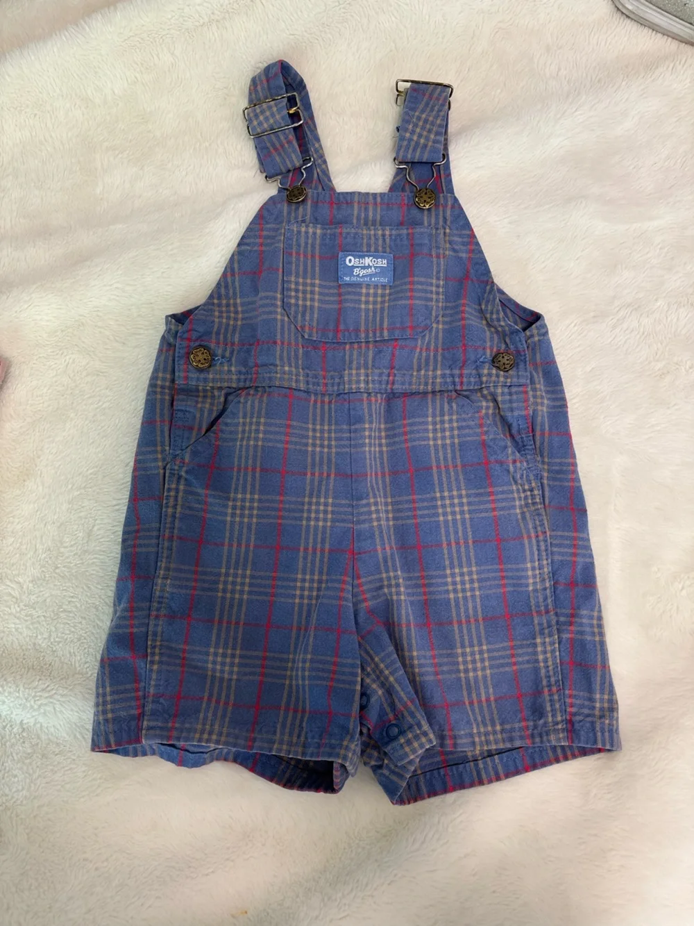 OshKosh B'gosh Boys Blue Plaid Overalls Vintage shortalls 4t